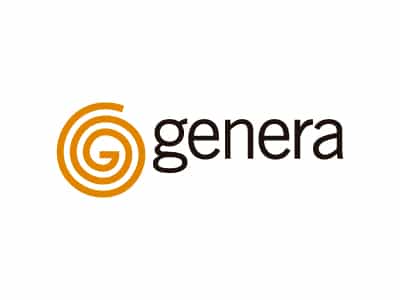 An orange spiral icon, symbolising renewable energy, appears next to the word "genera" in black lower-case letters on a white background.
